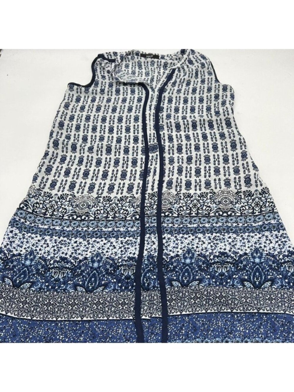Naif Shift Dress Women's Petite Small Sleeveless Relaxed Boho Floral White Blue